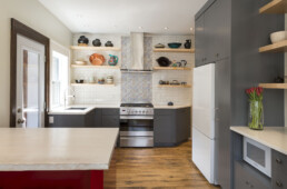 A view of the beautiful finished open-concept kitchen renovation at 36 Monk Street.