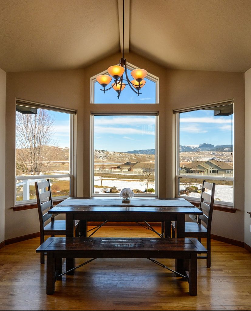 A beautiful custom dining room with a stunning view.